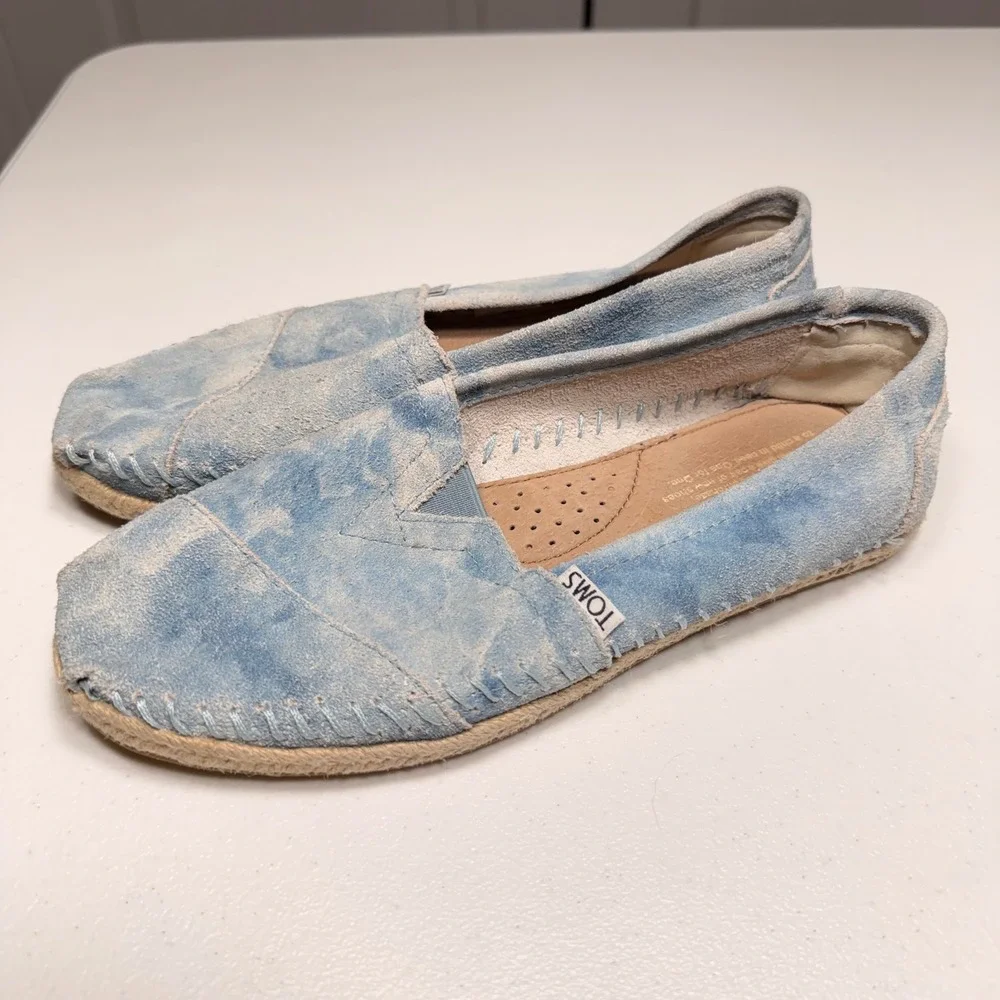 TOMS Alpargata Light Blue Acid Wash Suede Slip On Espadrille Flats Womens 7.5